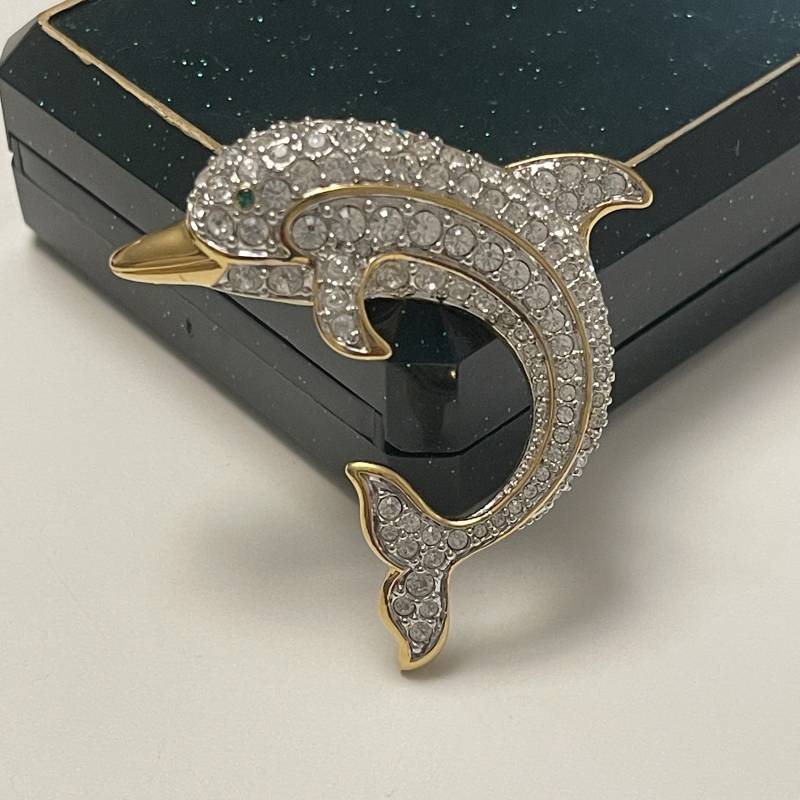 Vintage Brosche, Pin Fisch/ Delfin Mit Kristall Vintage Brosche, Pin Fisch/ Delfin Mit Kristall von VintageBijouStore