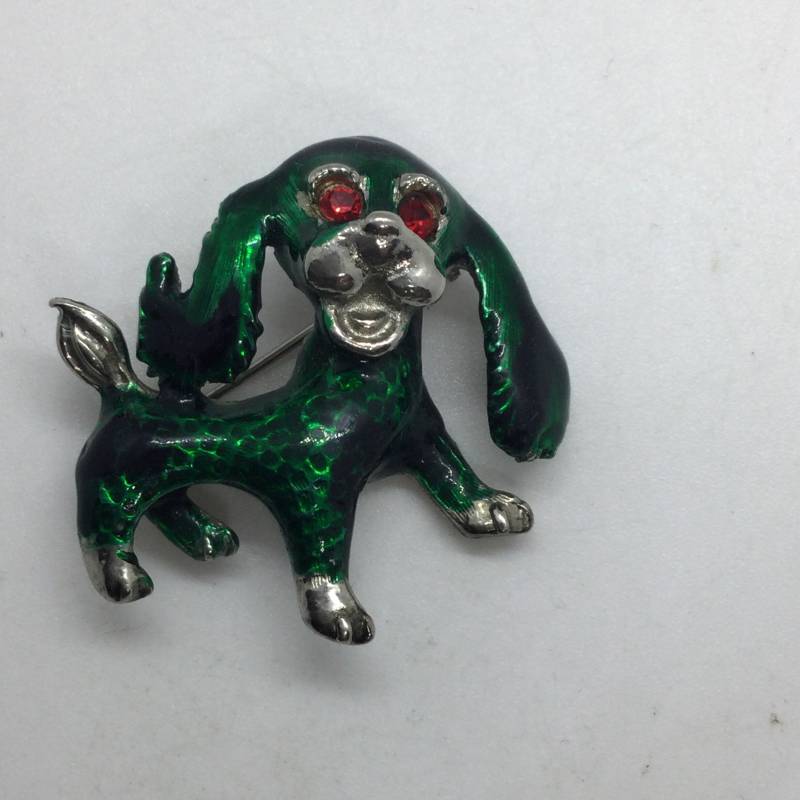 Vintage Brosche/Anstecknadel Hund Cocker Spaniel Mit Grüner Emaille von VintageBijouStore