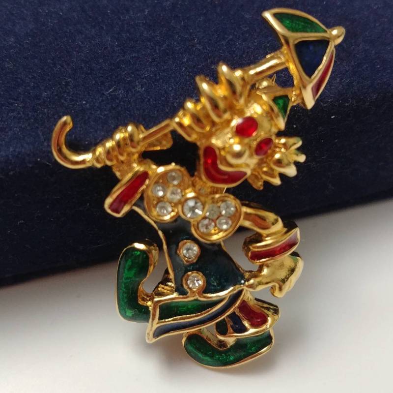 Vintage Brosche Clown Mit Regenschirm, Harlekin Farbiger Emaille Vintage Brosche Clown Mit Regenschirm, Harlekin Farbiger Emaille von VintageBijouStore