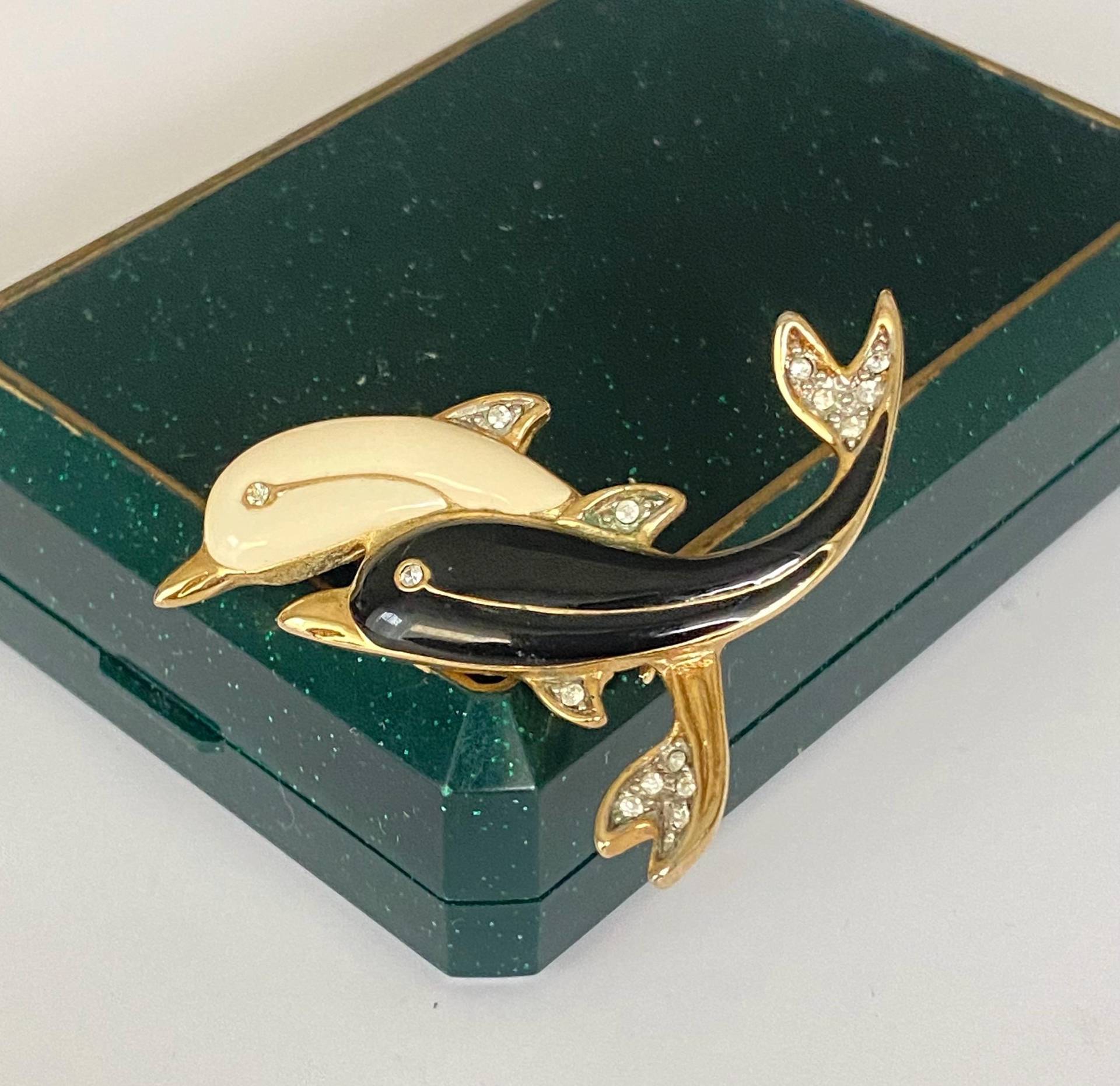 Vintage Brosche Mit Delfinmutter Und Kalb, Fisch, Wal von VintageBijouStore