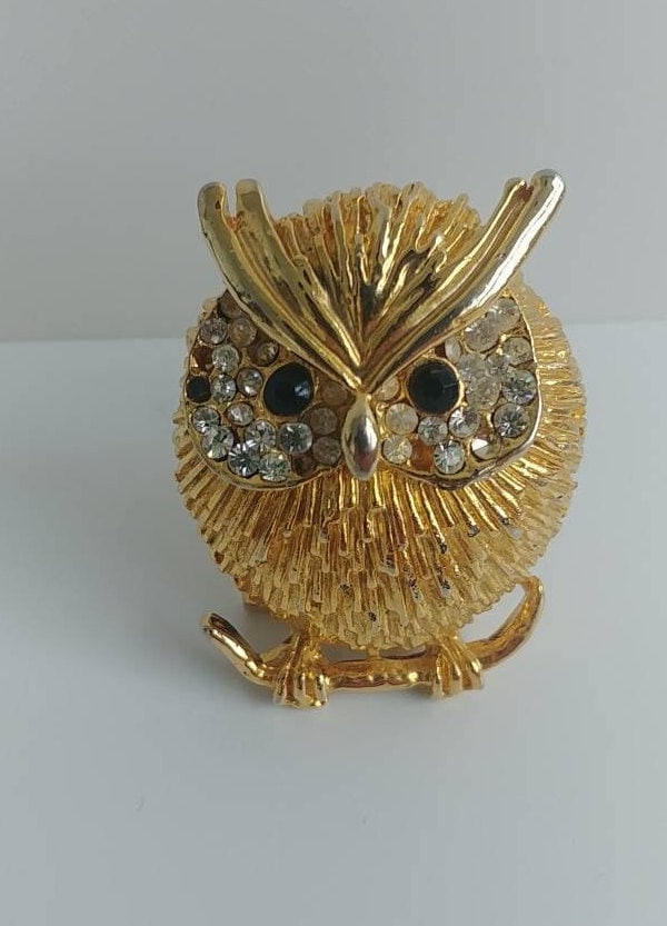 Vintage Eule/Vogel Brosche Gold Ton Mit Strass Figur Pin von VintageBijouStore