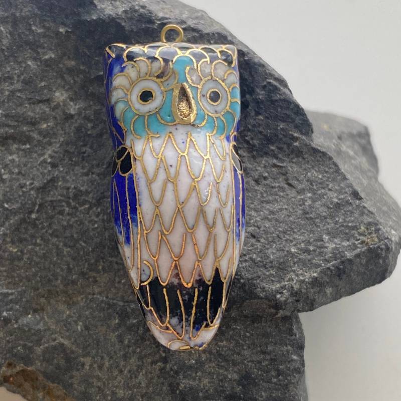 Vintage Eulen Penfant Cloisonne Emaille, Vergoldet Vintage Eulen Penfant Cloisonne Emaille, Vergoldet von VintageBijouStore