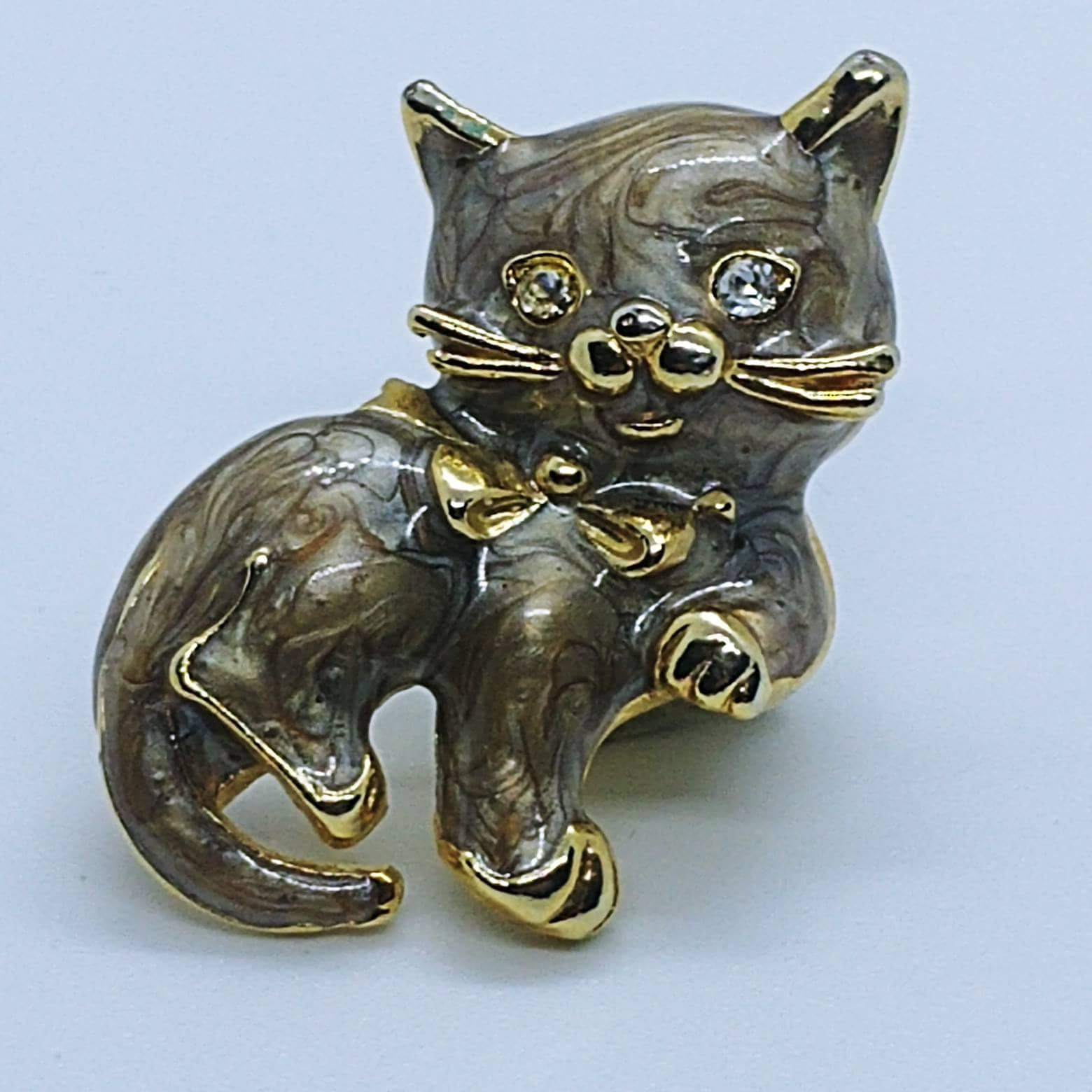 Vintage Fächerkatze Brosche/Pin Mit Emaille von VintageBijouStore