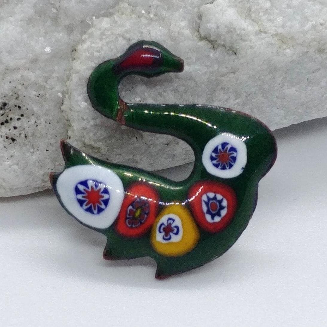 Vintage Fanny Vogel/Schwan Brosche Mit Gefärbter Emaille von VintageBijouStore