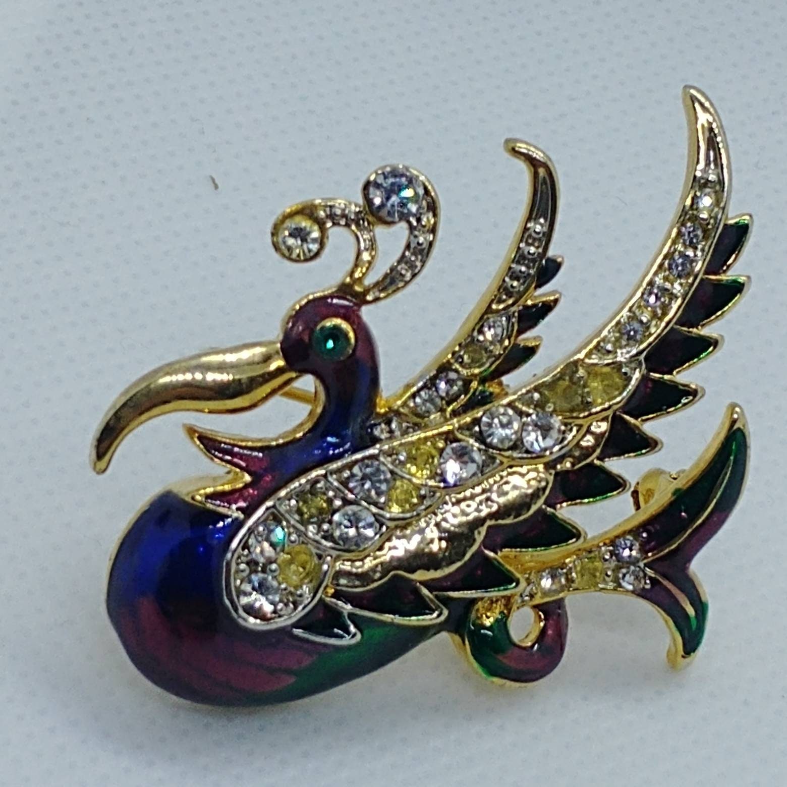 Vintage Fanny Vogel Brosche Mit Farbiger Emaille Und Kristall von VintageBijouStore