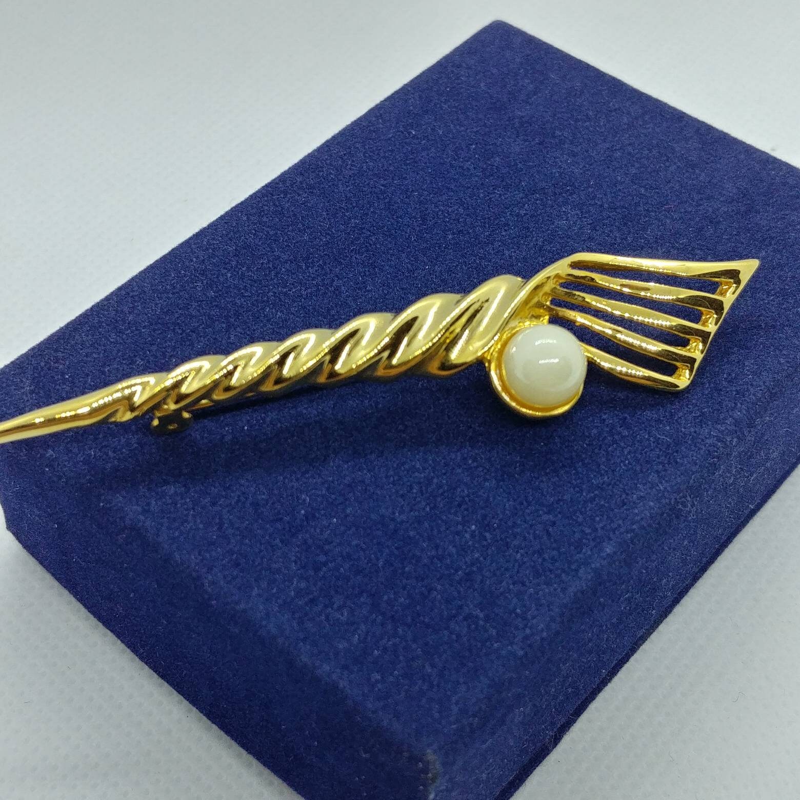 Vintage-Goldbrosche Mit Perlen von VintageBijouStore