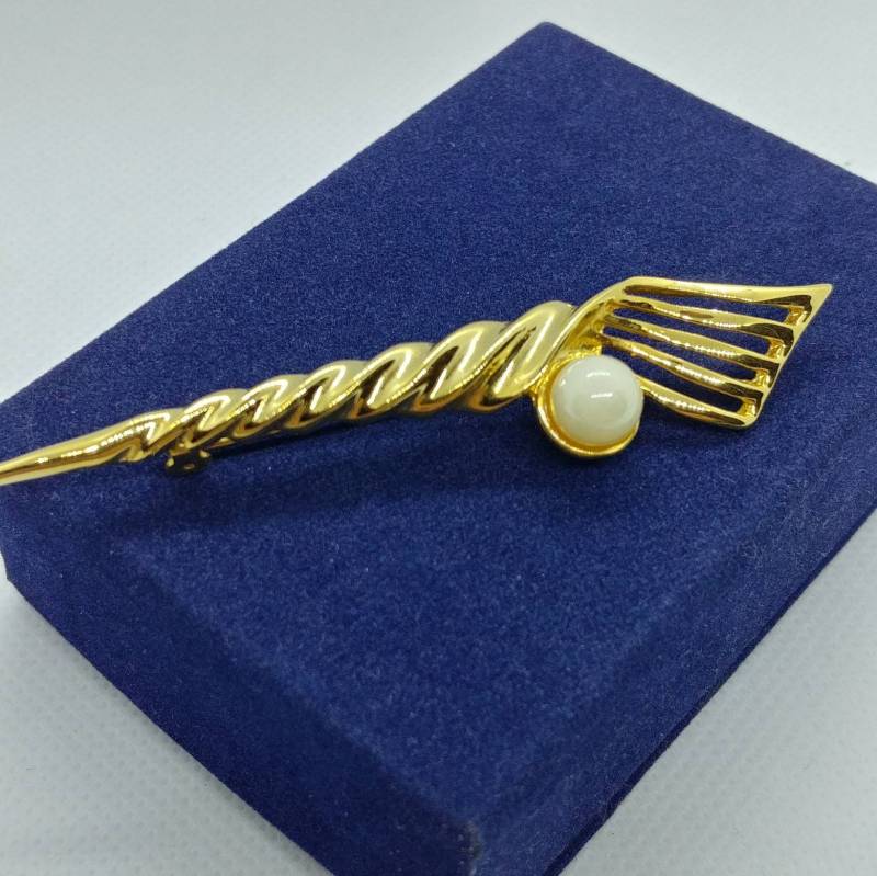 Vintage-Goldbrosche Mit Perlen von VintageBijouStore