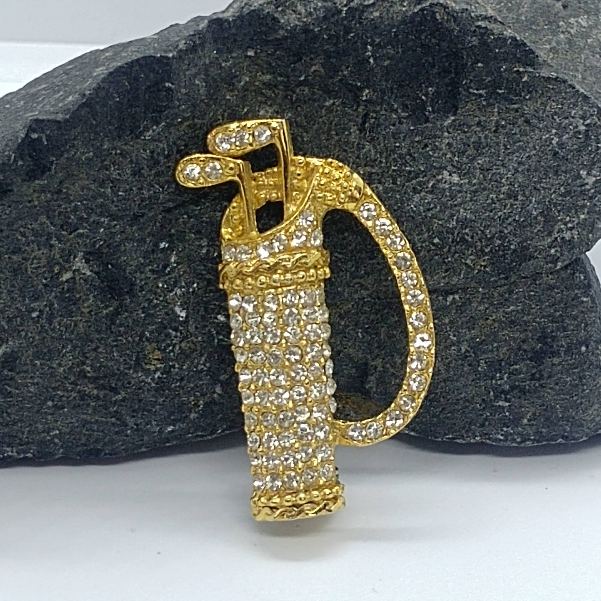 Vintage Golf Brosche in Gold Mit Strass von VintageBijouStore