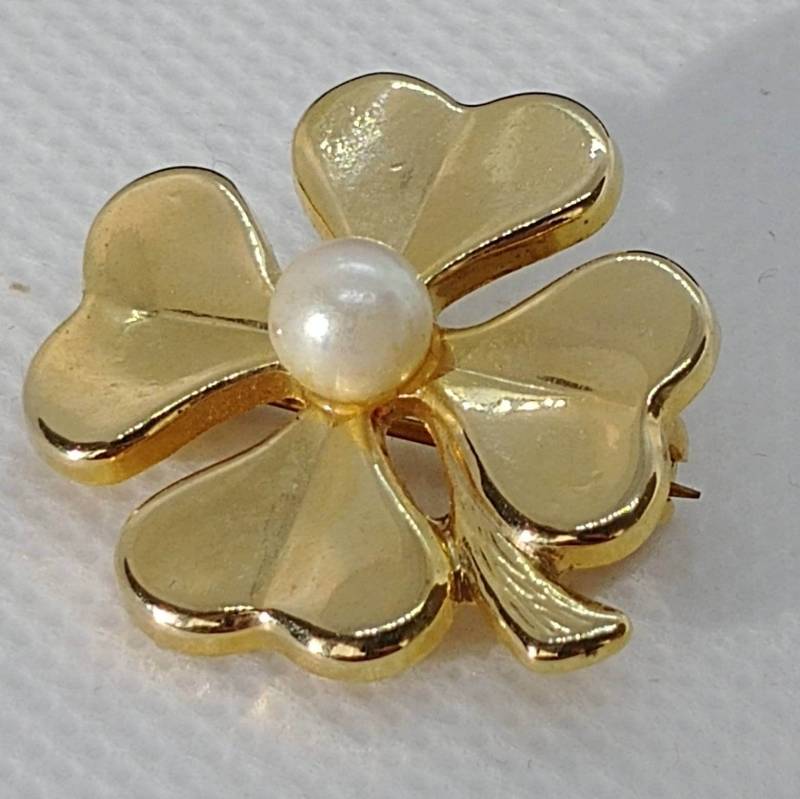 Vintage Kleeblatt Brosche/Mit Perle von VintageBijouStore