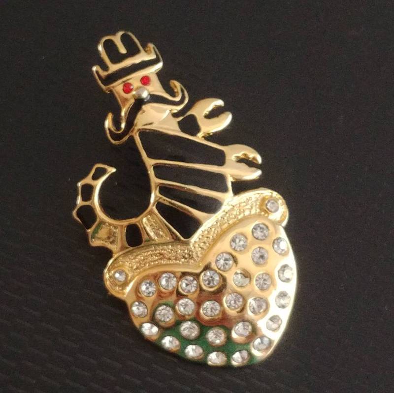 Vintage Krabbe Brosche Gold Schwarze Emaille Strass Anstecknadel von VintageBijouStore