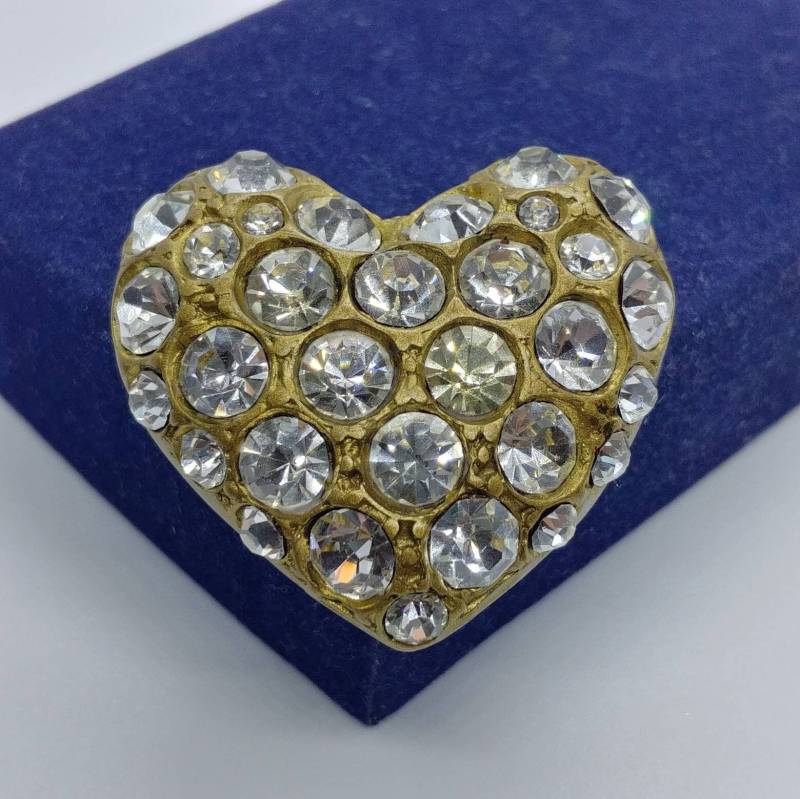 Vintage Kristall Herz Brosche Funkelnde Strass-Anstecknadel von VintageBijouStore