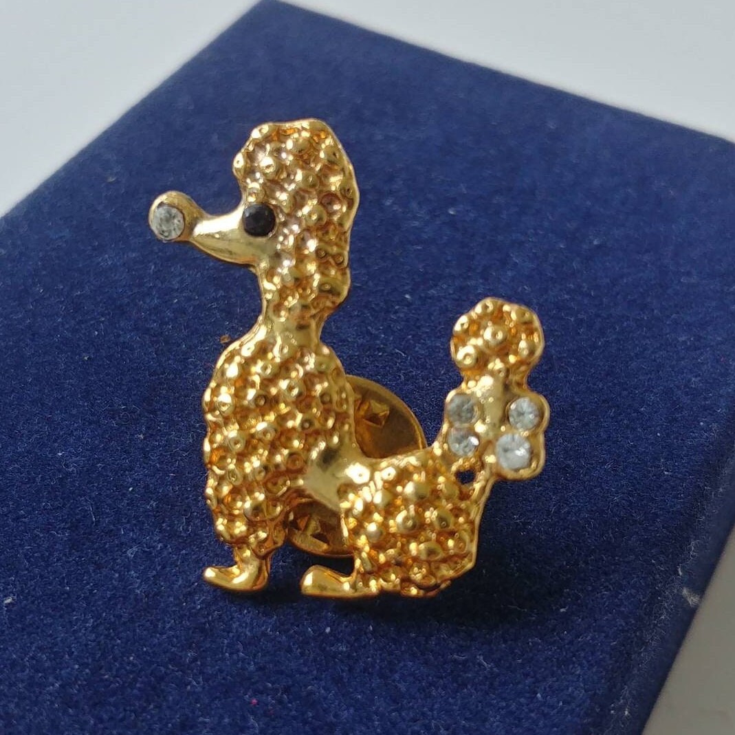 Vintage Pudel Brosche Mit Swarovski Kristallen von VintageBijouStore