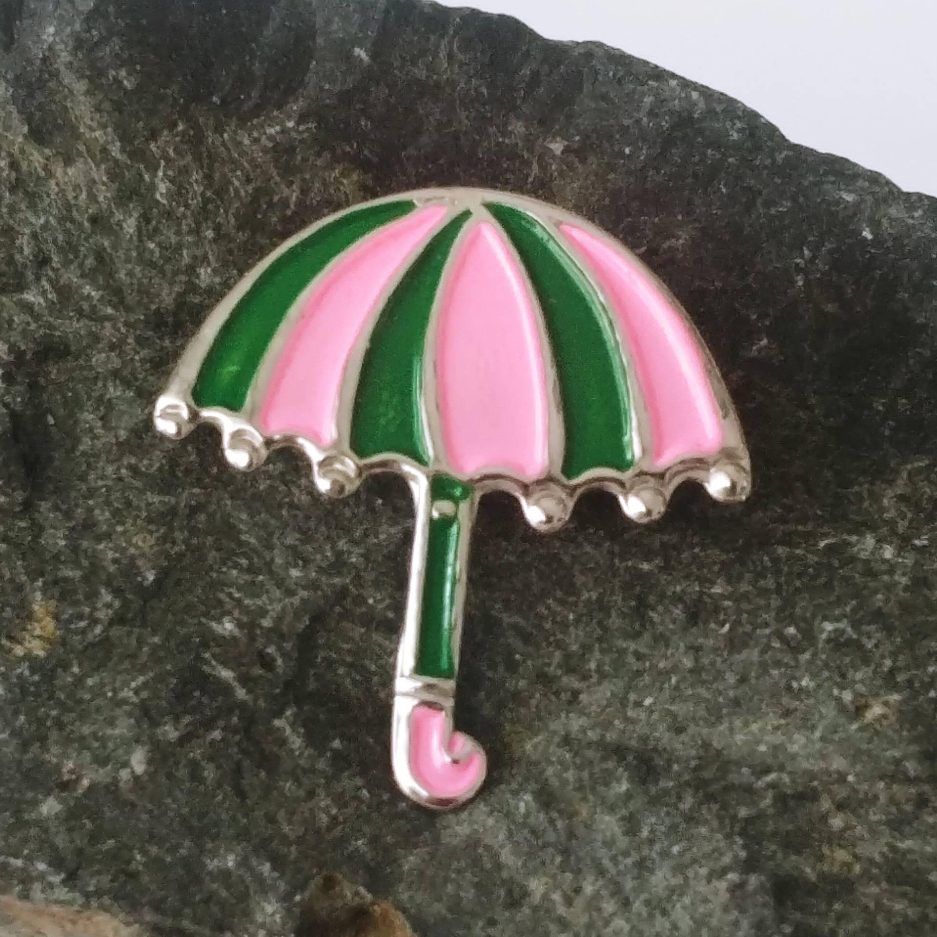 Vintage Regenschirm Brosche Pin Goldfarben Mit Rosa, Grüner Emaille von VintageBijouStore