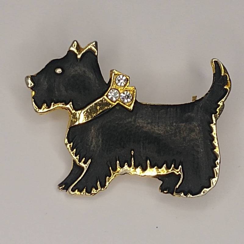Vintage Scottish Terrier Brosche Schwarzer Scottie Pin Aus Emaille von VintageBijouStore