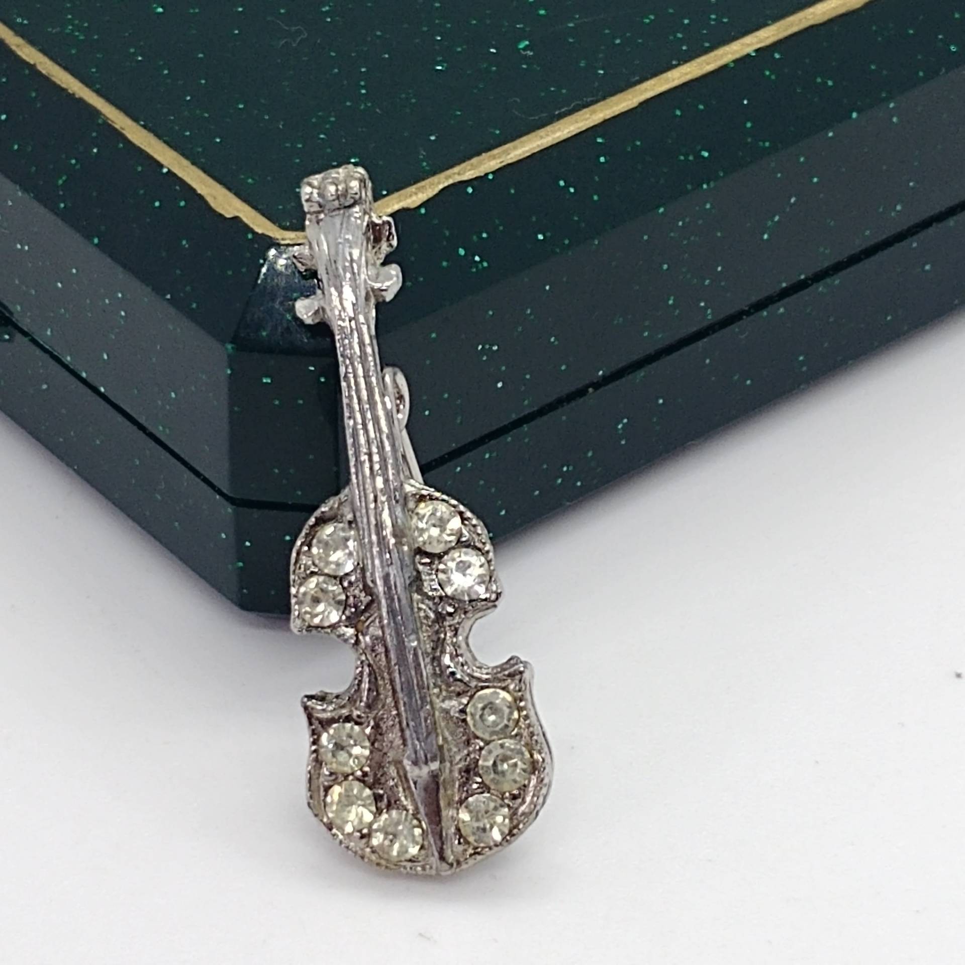 Vintage Silber Ton Strass Geige Brosche von VintageBijouStore