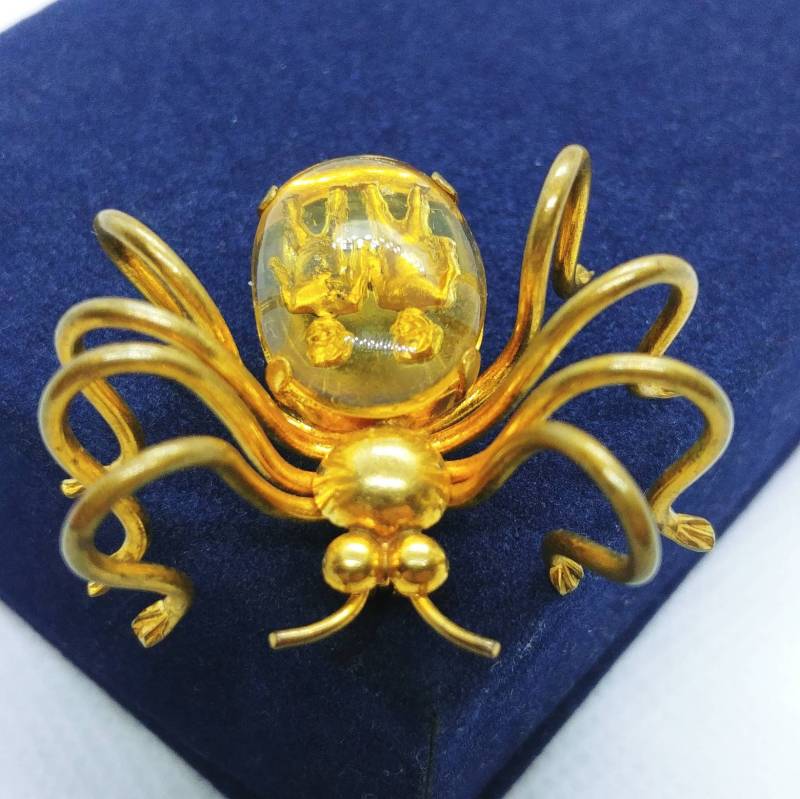 Vintage Spinnen Brosche Mit Zitrone Farb-Cabochon von VintageBijouStore