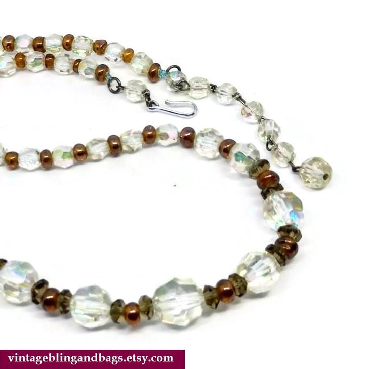 45-51 cm Kurze Vintage Kette, 1950Er Jahre Vintage Klarglaskette, Aurora Borealis Hochzeitskette, Midcentury Kette von VintageBlingAndBags