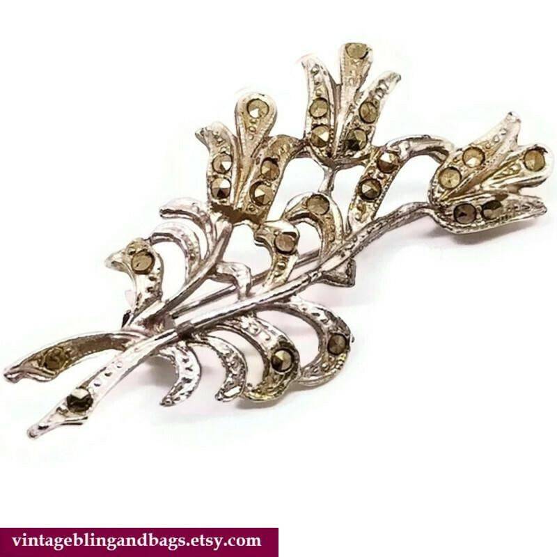 47 X 23 Mm 1930Er Jahre Vintage Markasit Brosche, Blumen Art Deco Schmuck, Geschenk Für Sie von VintageBlingAndBags