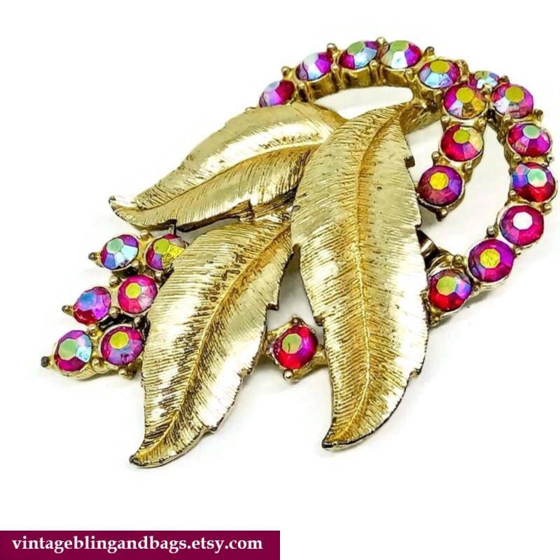 55 X 40 Mm Vintage 1950Er Jahre Strass Brosche, Anstecknadel Rosa Lila Strass, Brosche von VintageBlingAndBags