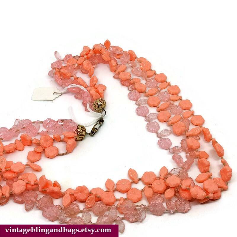 60 cm 1950Er Jahre Vintage Pinke Kette, Mehrstrangige Jahre Rosa Kette von VintageBlingAndBags