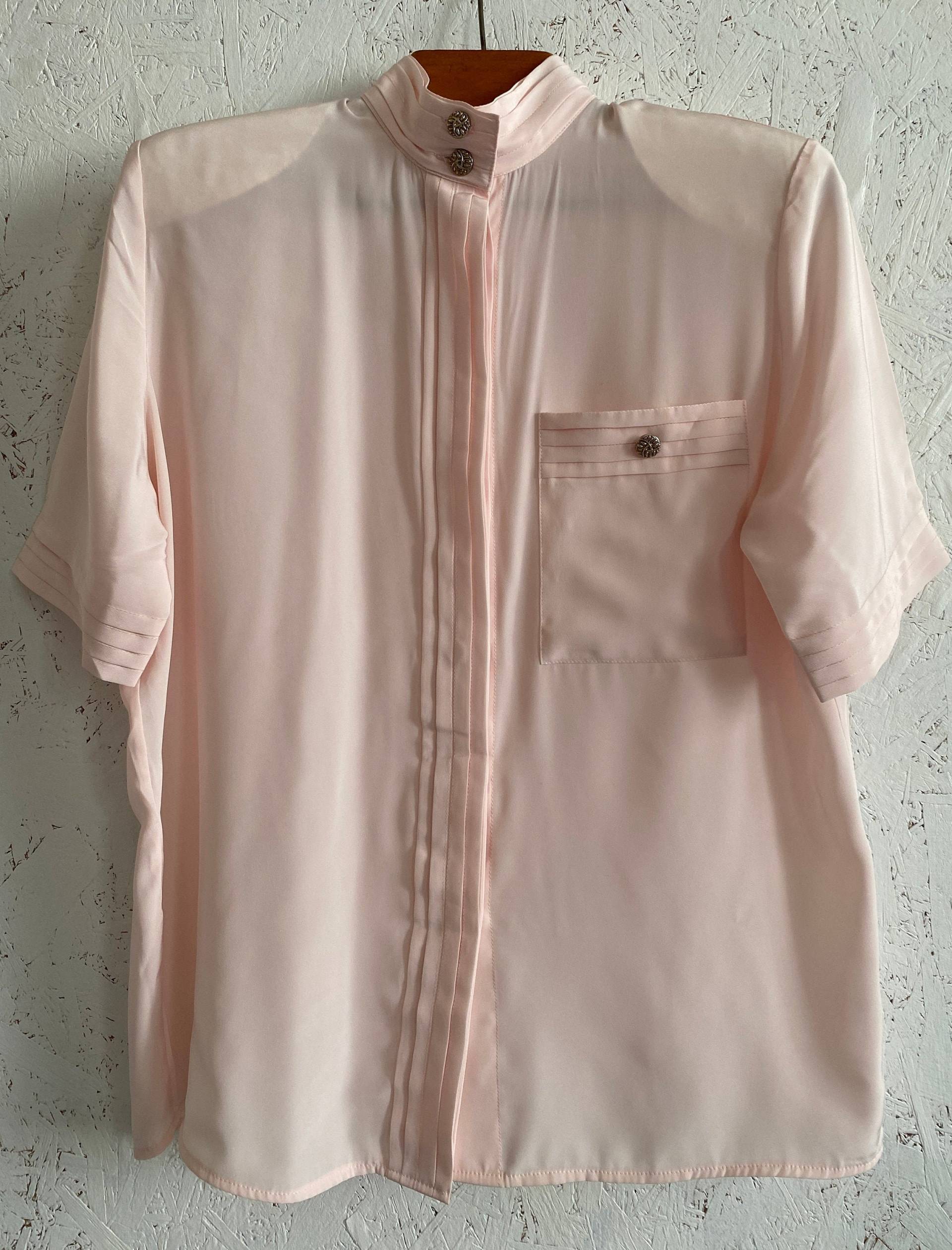 Vintage Rosa Bluse Für Frauen Größe M - L | Kurzarm-Sommerbluse Mit Vorderen Falten von VintageBlouseShop