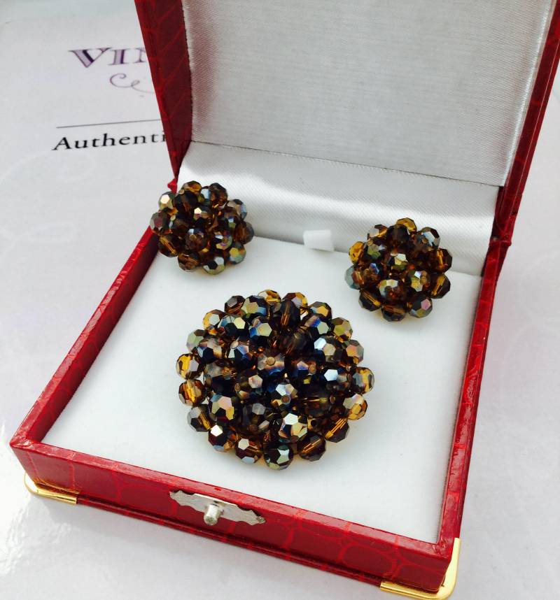 Braune Kristall Demi Parure Set von VintageBoxJewellery