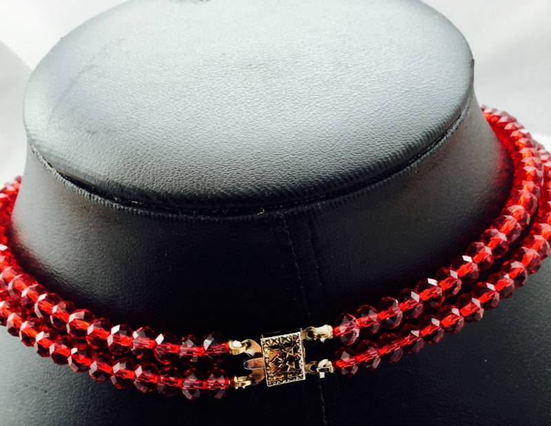 Doppel-strang Rot Kristall Halskette von VintageBoxJewellery