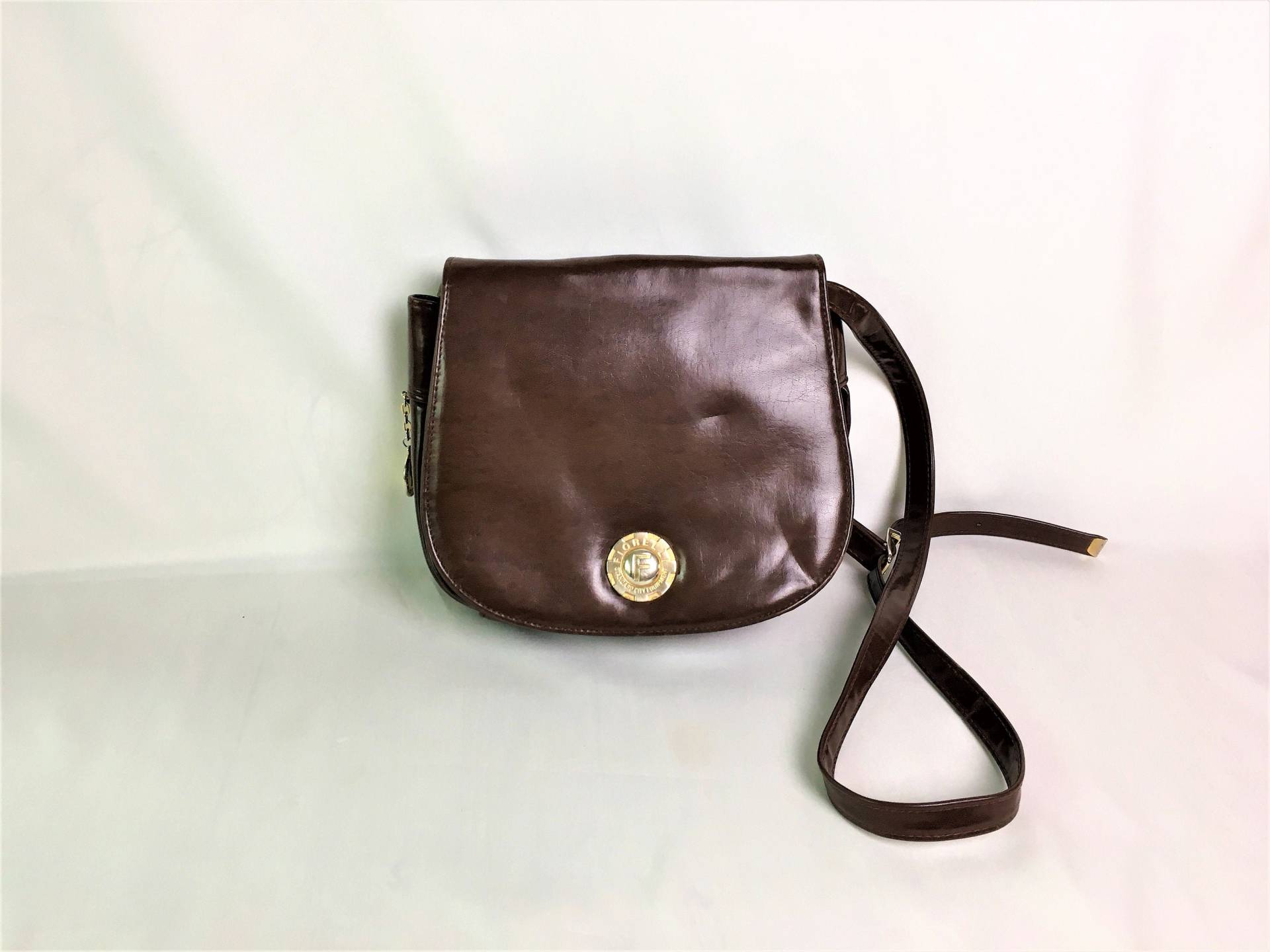 Vintage Braune Leder Crossbody Geldbörse Kleine Umhängetasche von VintageButikGita