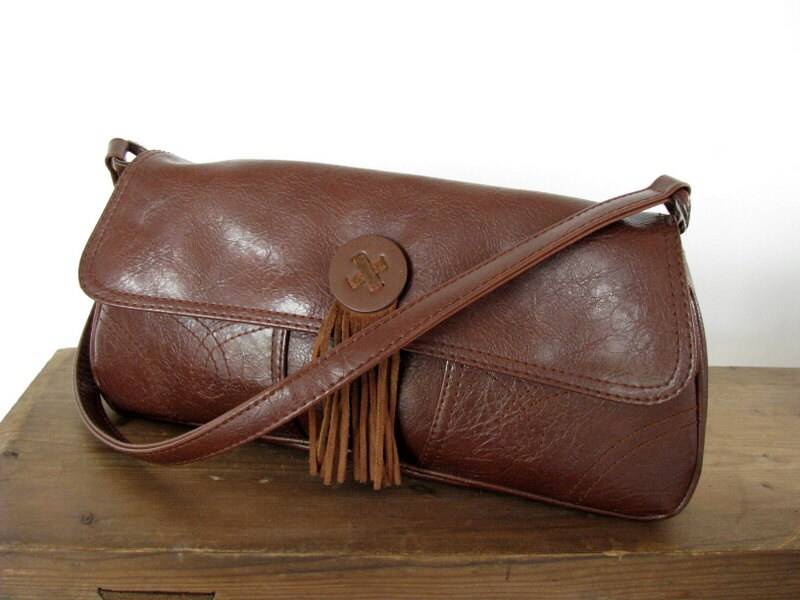 Vintage Braune Leder Umhängetasche Große Schultertasche Mit Quaste von VintageButikGita