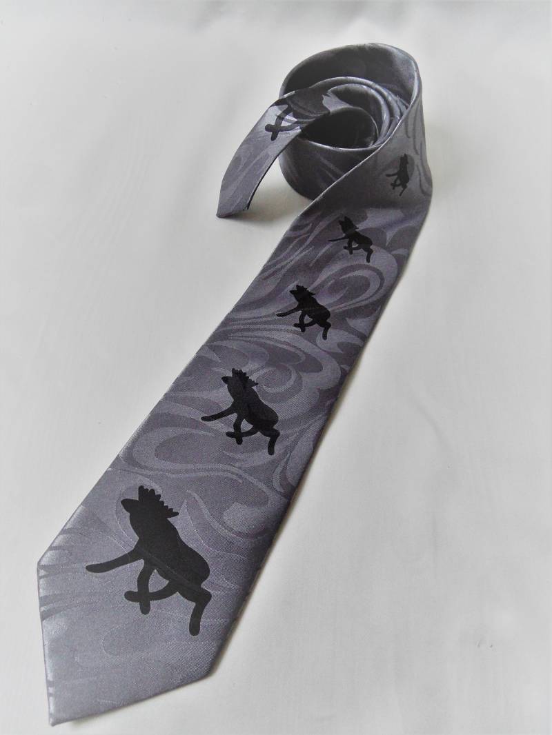 Vintage Reine Seidenkrawatte Graue Creole Mit Schwarzem Elch von VintageButikGita