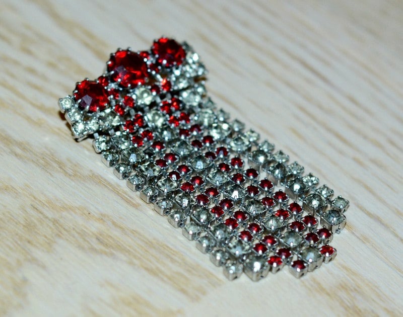 Vintage Rot & Weiß Kristall Brosche, Udssr Retro Stil von VintageButikGita