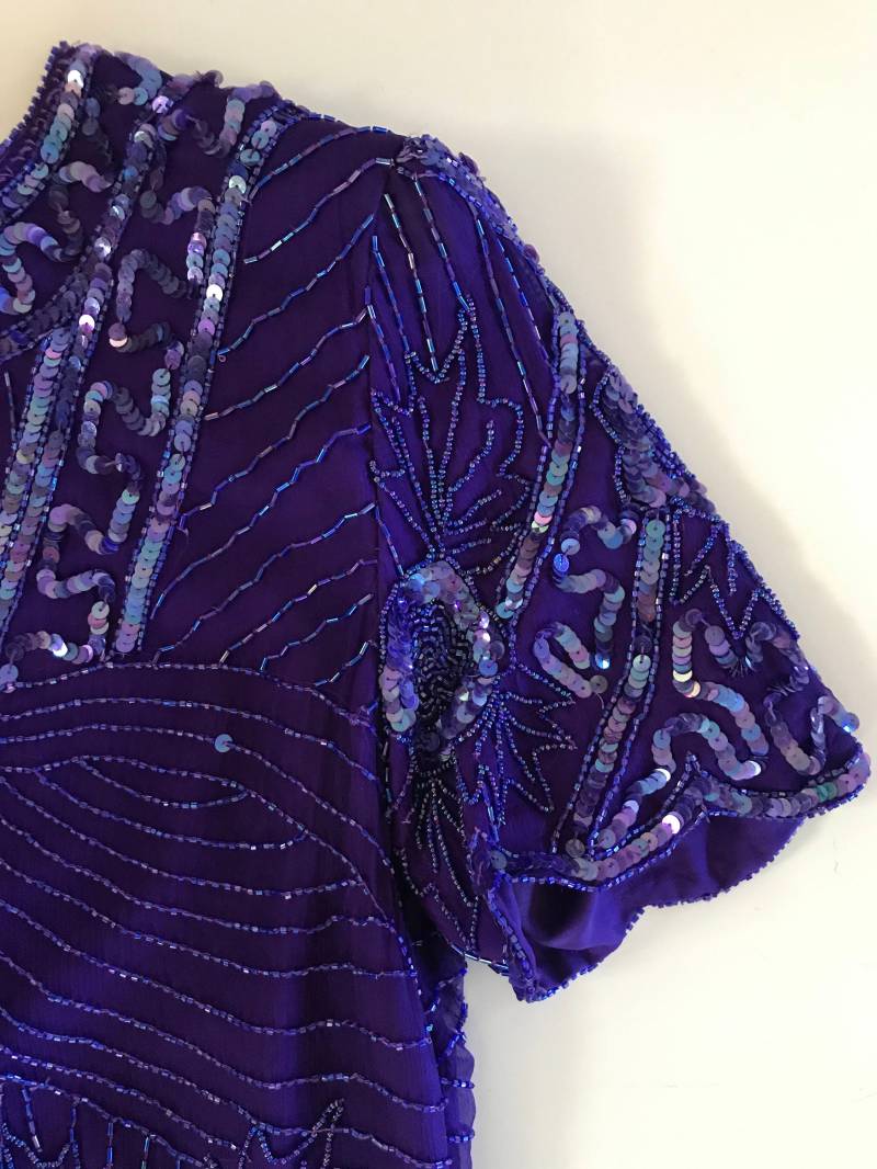 Lila Perlen Cocktailkleid Top - Love Reiches Paar Mit Schwarzem Samtrock- Atemberaubender Urlaub Für Party Größe L von VintageByBeth