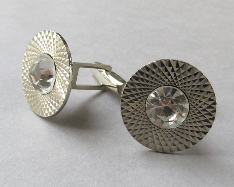 Vintage-Manschettenknöpfe Silber Manschettenknöpfe Strass Ärmel-Knopf Sowjetunion Herrenschmuck Zubehör von VintageByLeni