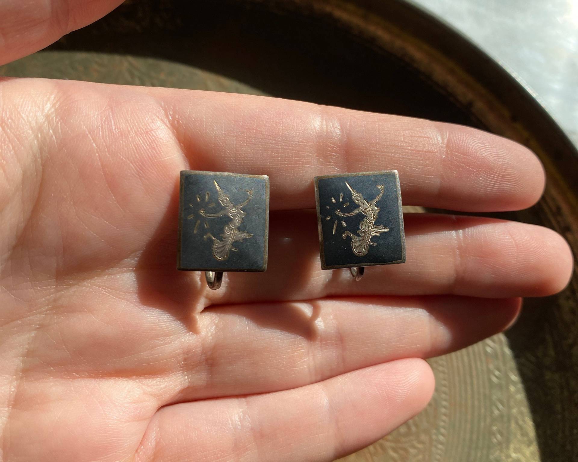 Seltene Vintage Siam Und Sterling Silber Genie Thai Dancer Ohrringe, Schmuck Seltene Vintage Siam Und Sterling Silber Genie Thai Dancer Ohrringe, Schmuck von VintageByLexCo