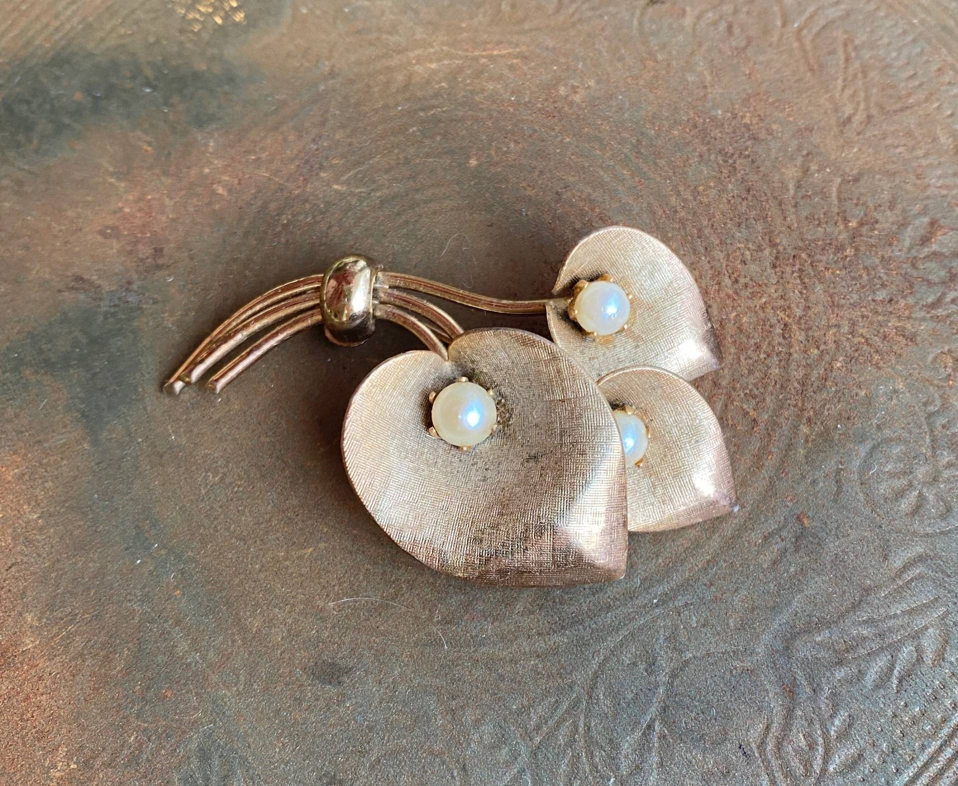 Vintage Brosche Pin Blätter Mit Perlen Pin, Modeschmuck Vintage Brosche Pin Blätter Mit Perlen Pin, Modeschmuck von VintageByLexCo