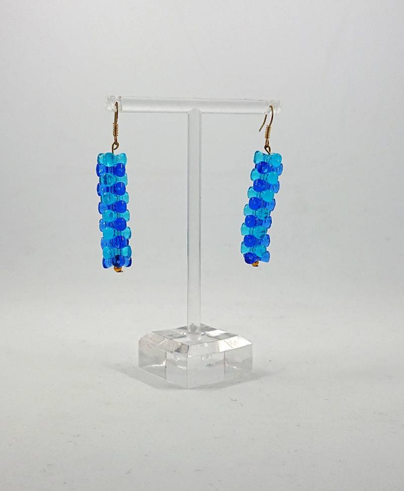 Vintage Ohrringe Blau Lucite Baumbild Tropfen 1980 Haken Kostüm Schmuck von VintageByThomas