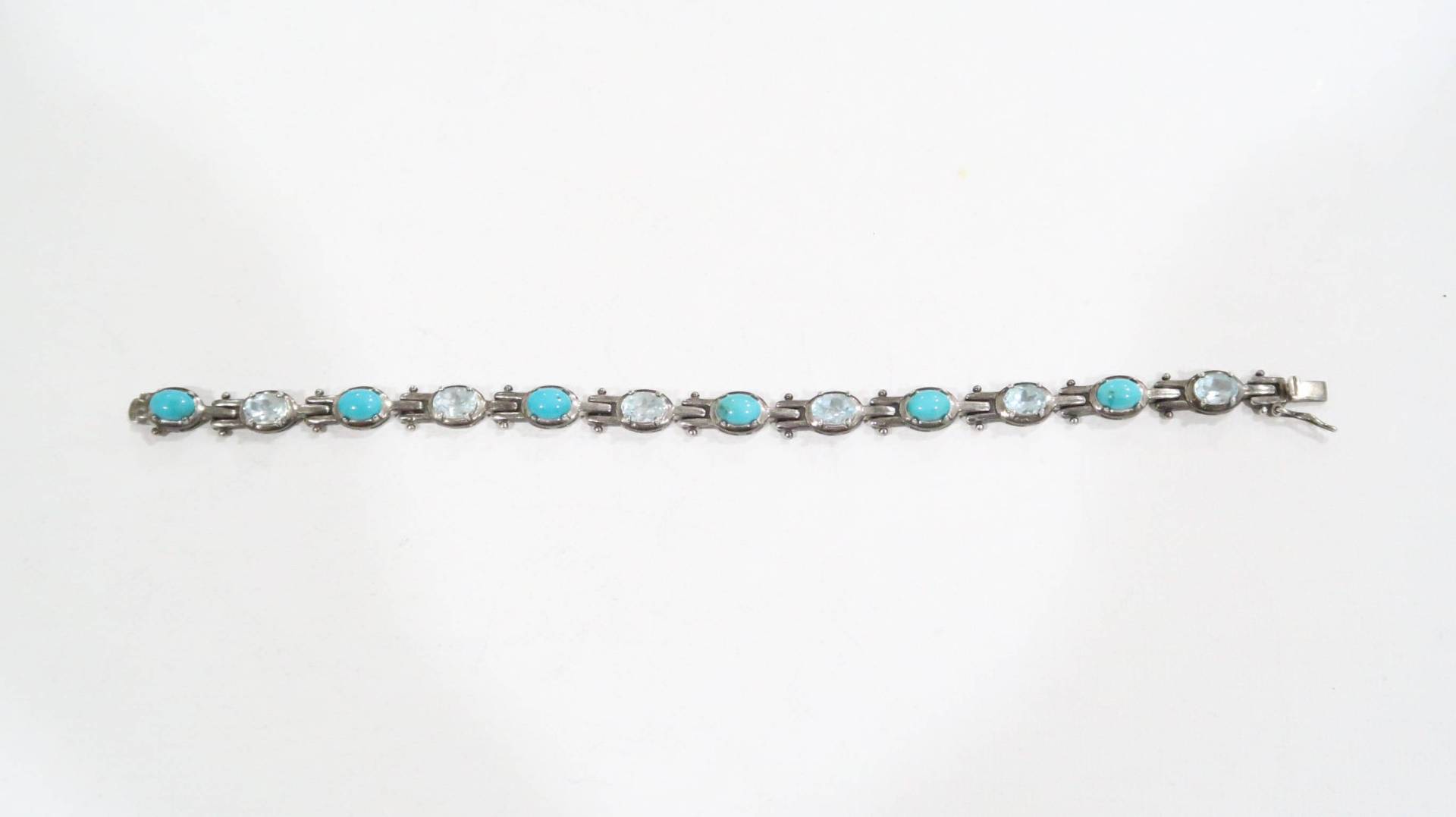 Jahrgang Sterling Link/Tennis Armband Mit Schlafenden Schönheit Türkis & Aquamarin von VintageByTrader