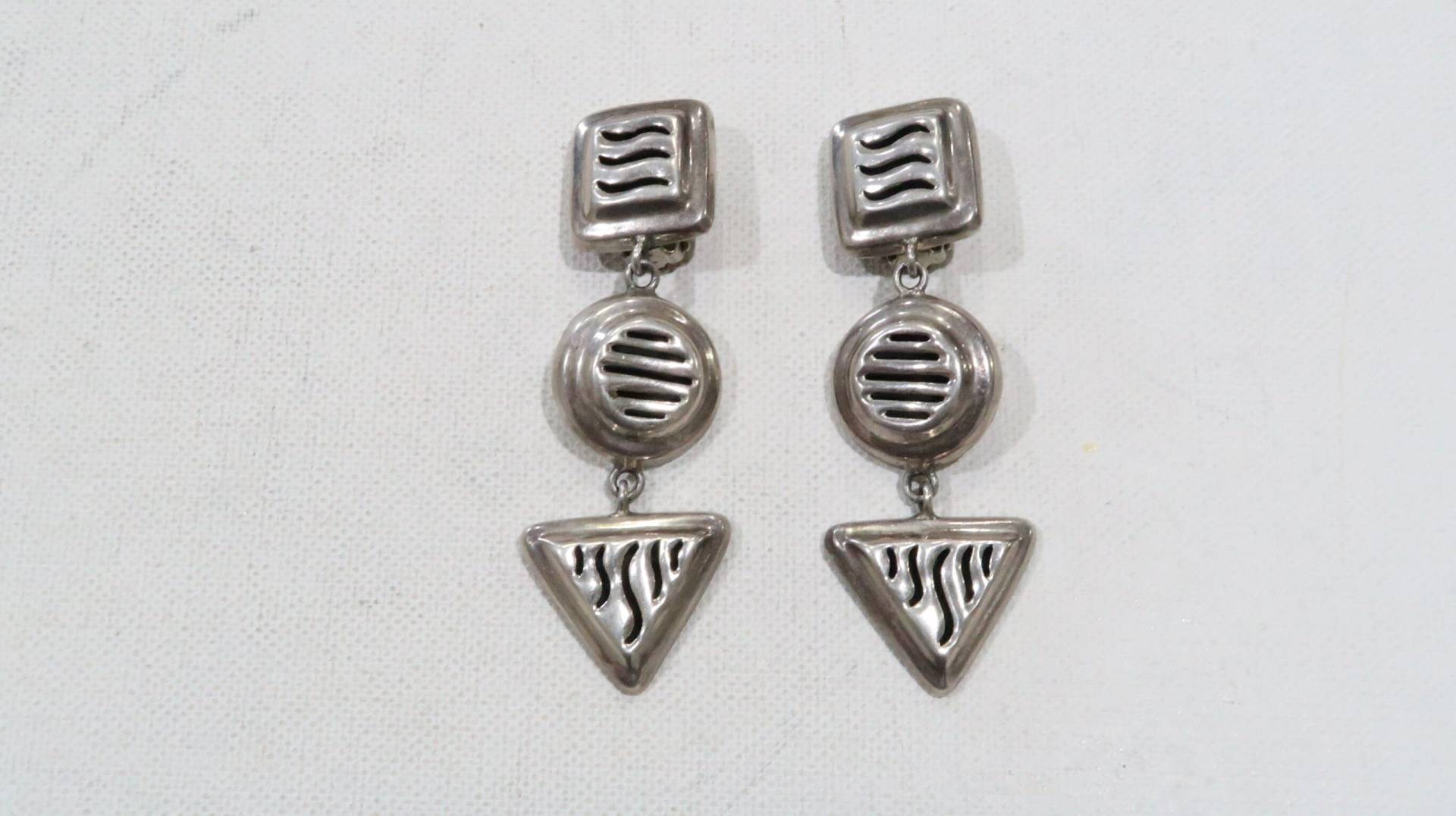 Mexiko 925 Taxco Ta-116 Clip Auf Langen Ohrringen Im Modernen Design von VintageByTrader