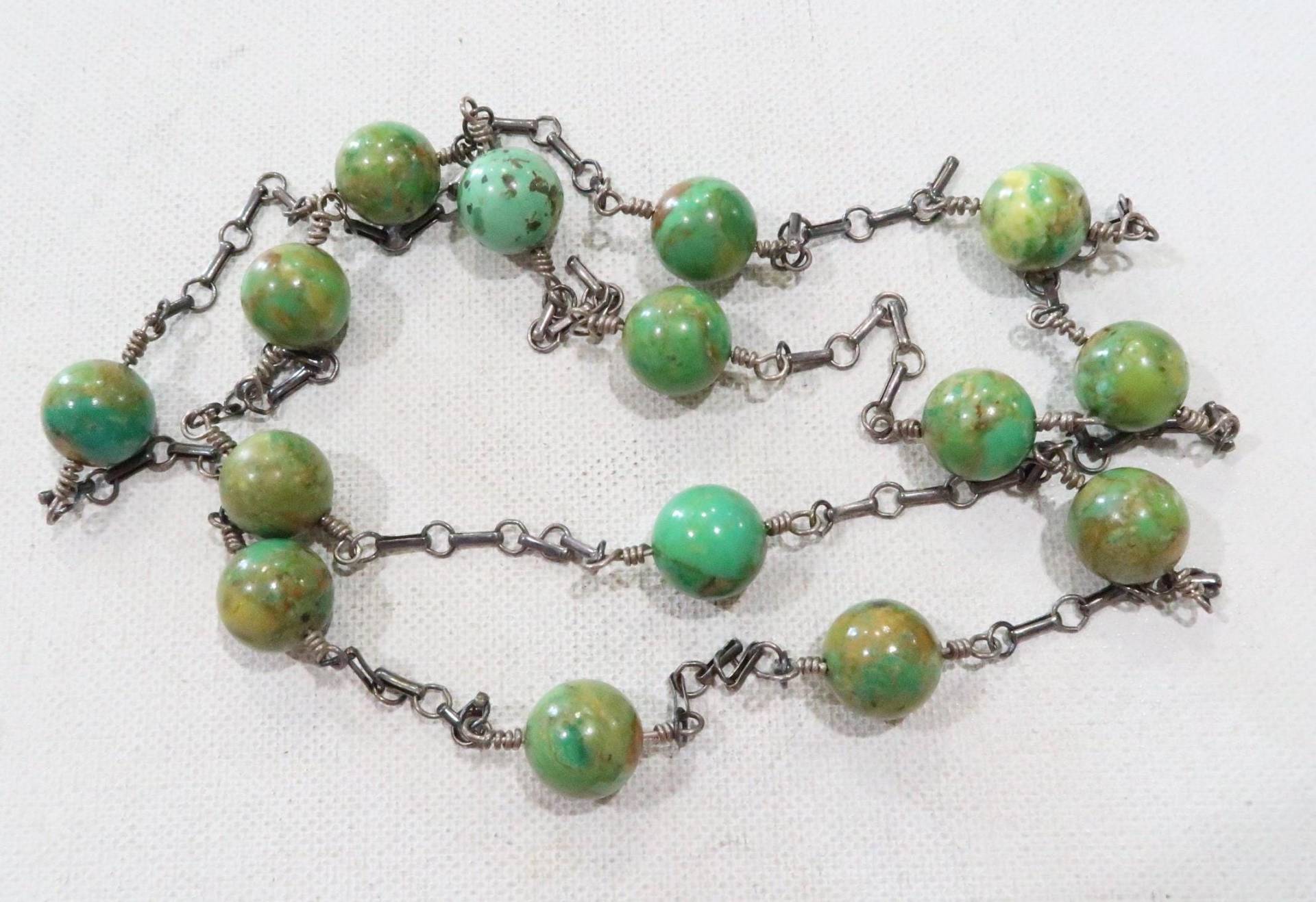 Vintage Sterling Sehr Lange Mohave Grün Türkis Station Halskette von VintageByTrader