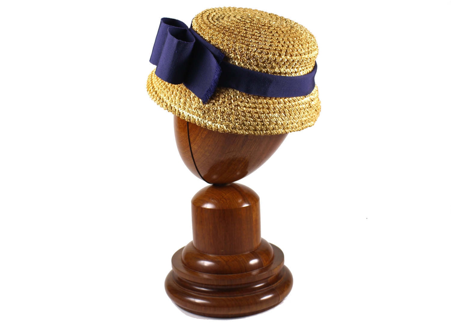 Amélie Magdeleine Vintage Strohhut Mit Blauem Band Und Schleife Handgefertigt von VintageCarwen