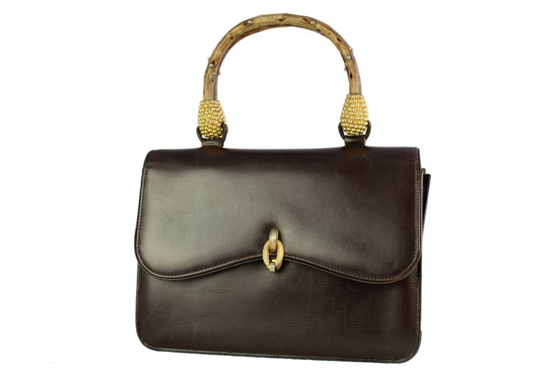 Handtasche Aus Leder Mit Dekorativen Bambus Griff von VintageCarwen