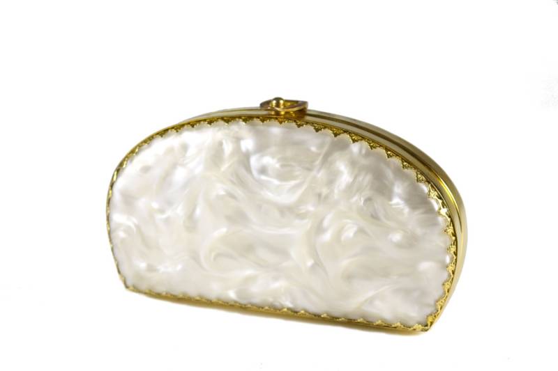 Kleine Vintage Marmor Weiß Acryl Clutch von VintageCarwen