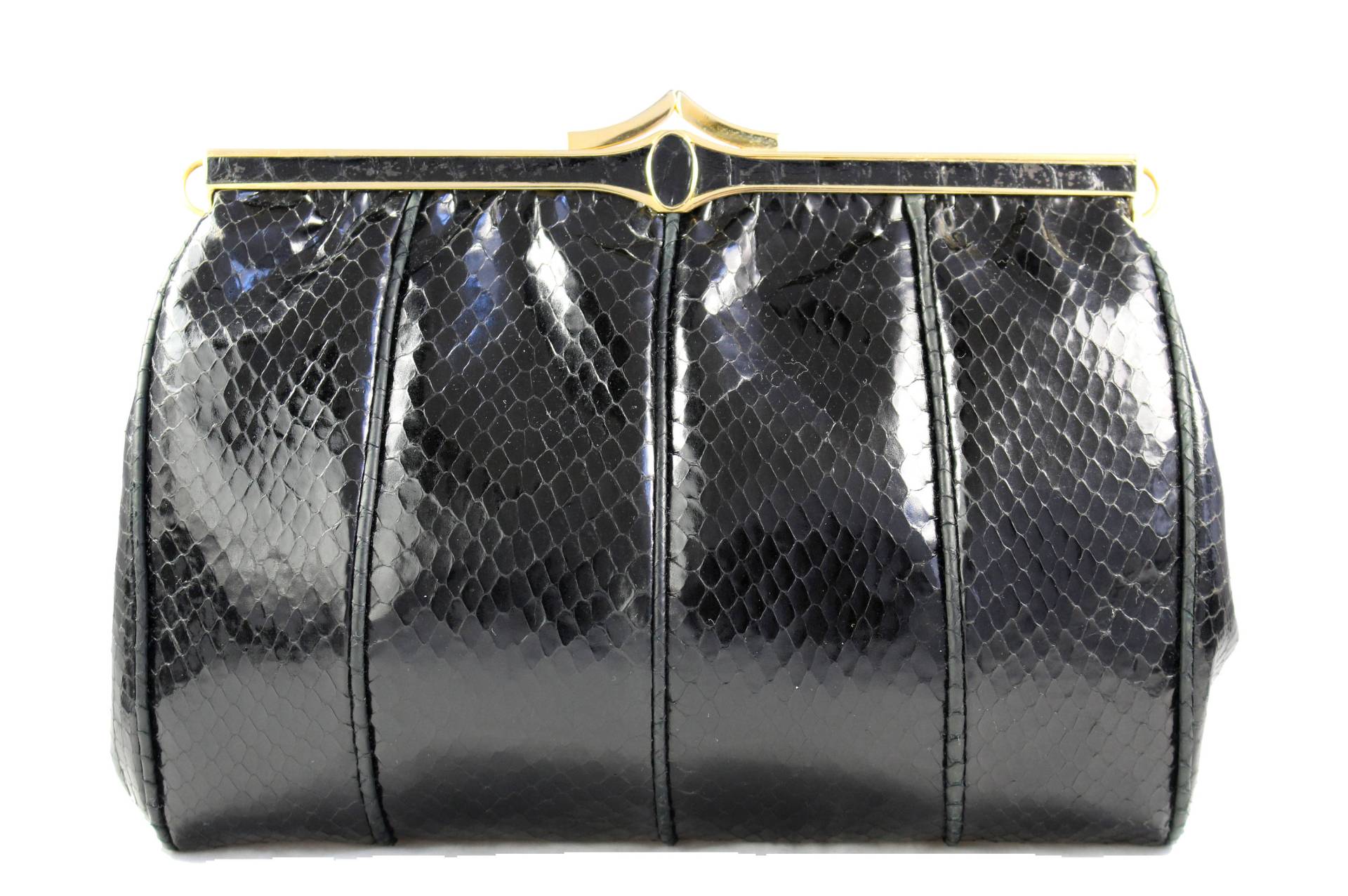 Schwarze Vintage Schlangenhaut Verzierte Rahmen-Clutch von VintageCarwen