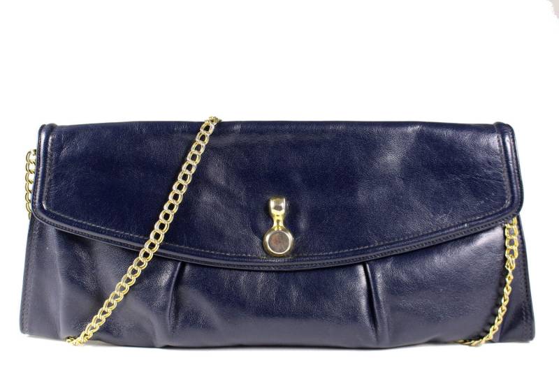 Vintage Blaue Leder Umhängetasche 60Er Jahre Henkeltasche von VintageCarwen