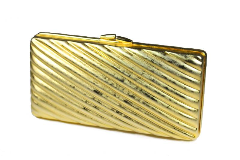 Vintage Goldene Metall-Clutch Mit Diagonaler Gravur von VintageCarwen