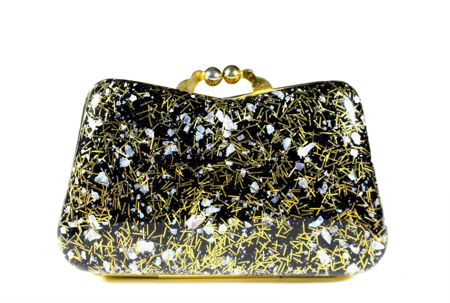 Vintage Kleine Lucite Confetti Metallic Goldrahmen Handtasche von VintageCarwen