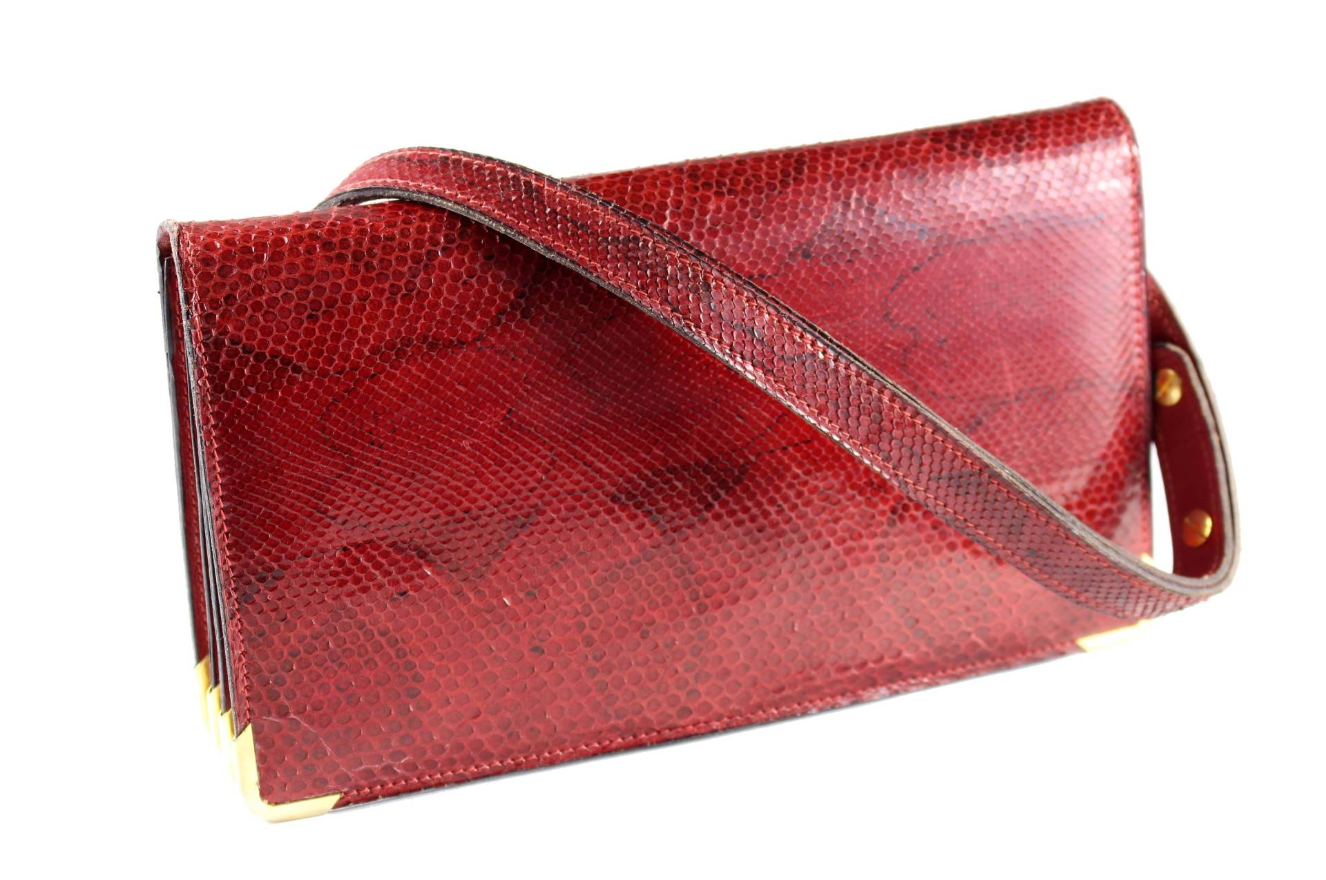 Vintage Rote Schlangenleder Clutch Handtasche von VintageCarwen