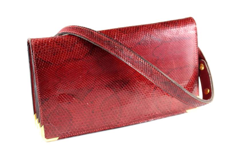 Vintage Rote Schlangenleder Clutch Handtasche von VintageCarwen