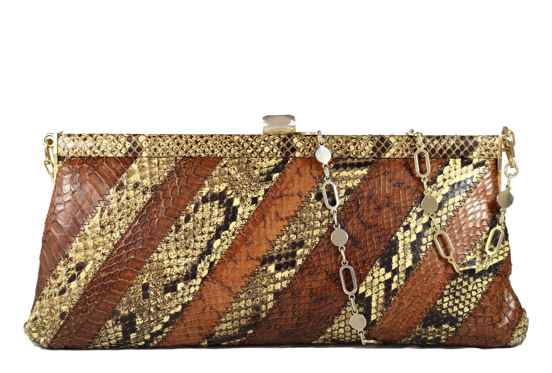 Vintage Schlangenhaut Zweifarbige Patchwork Python Clutch Handtasche von VintageCarwen