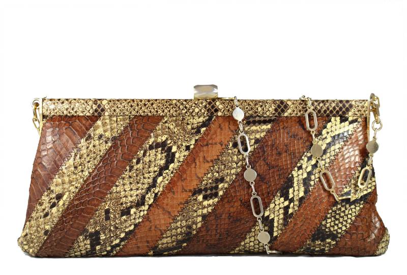 Vintage Schlangenhaut Zweifarbige Patchwork Python Clutch Handtasche von VintageCarwen